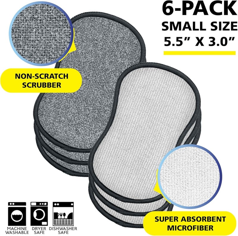 TUFF-SCRUB Fresh Scrub-N-Wipe Pad by , 6-Pack, Antimicrobial & Charcoal Foam for Odor Control, Microfiber, Multi-Surface, Non-Scratch, Dual-Sided, Machine Washable, Kitchen Sponge (Small) - Image 2